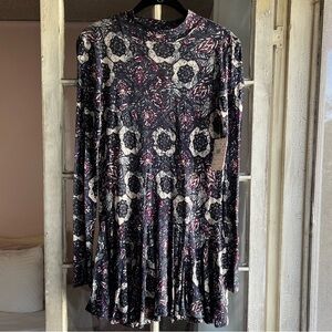 Free People Floral Multicolor Mock Neck Long Sleeve Cutout Open Back Mini Dress